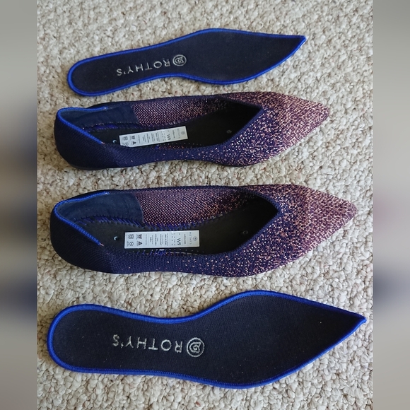 Rothy's The Point Midnight Metallic Blue and Pink Flats Size 9 - Picture 11 of 12